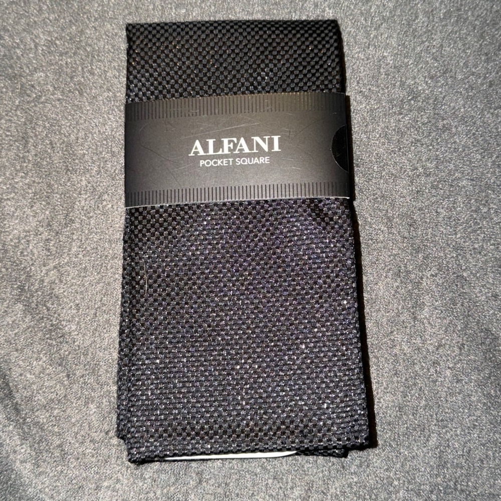 Alfani Mens Black Textured Silk Blend Pocket Square Metallic Shimmer 1AFP0-4050